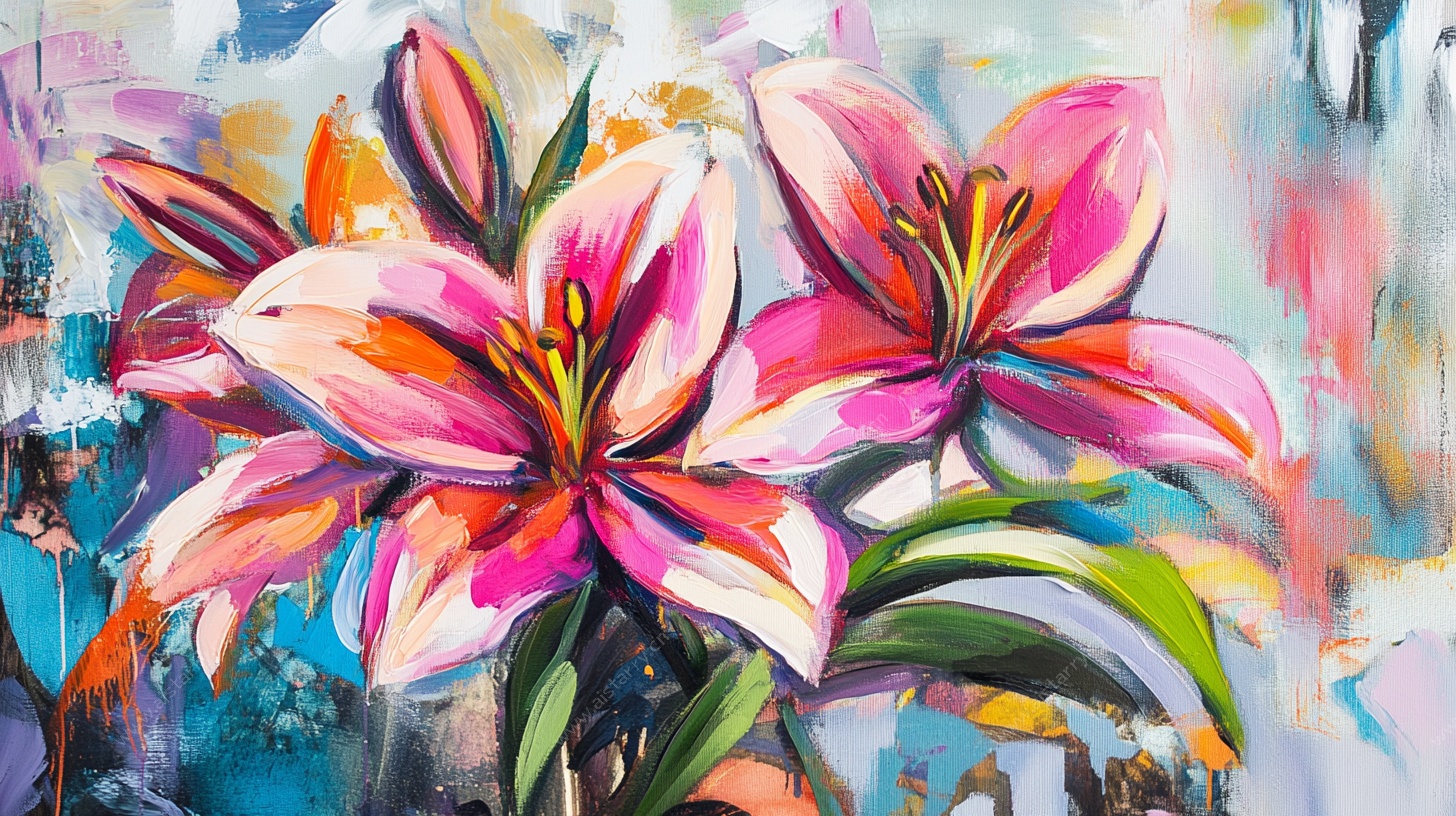 抽象风格艳丽百合花绘