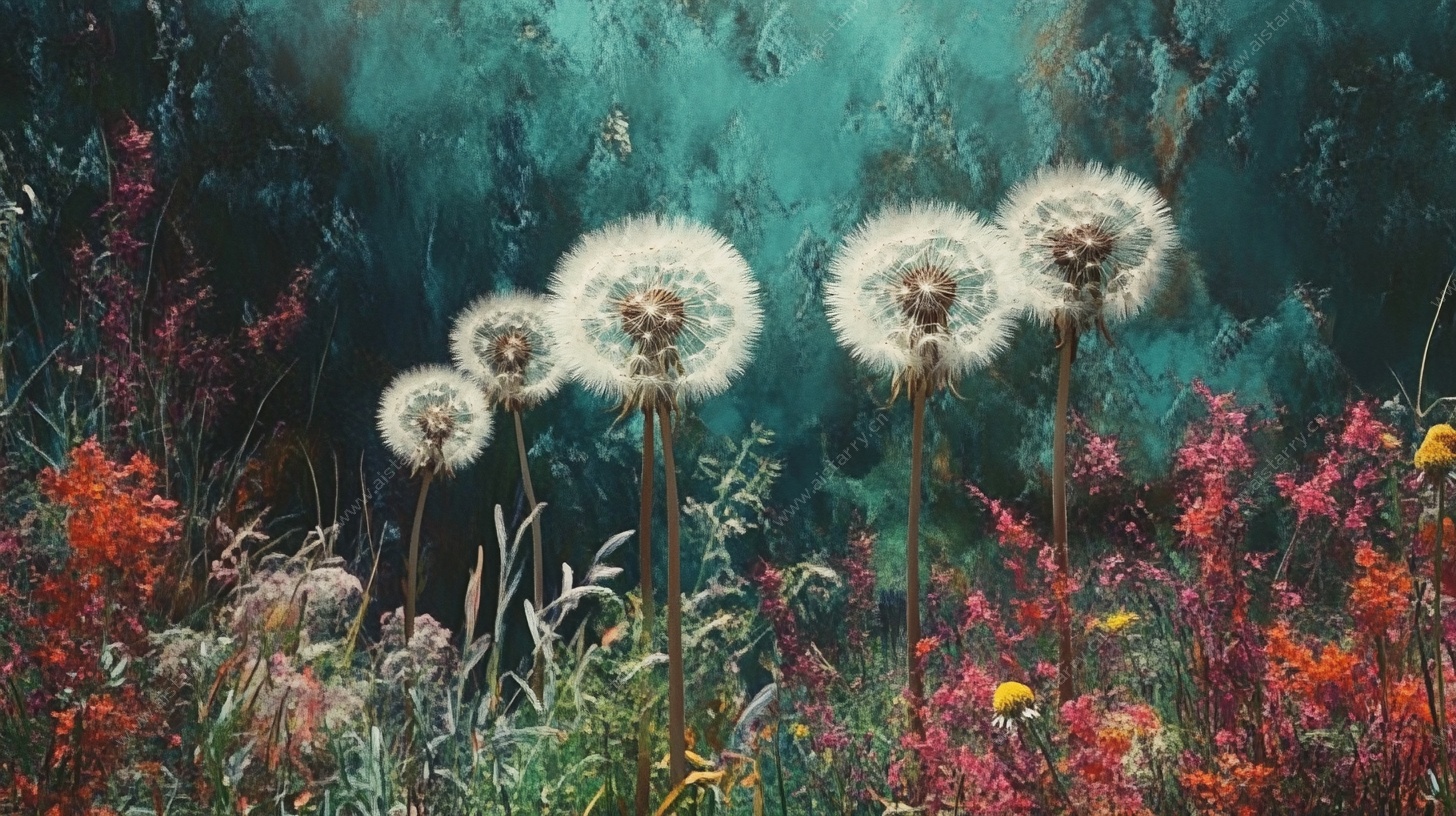 梦幻蒲公英花丛风景图