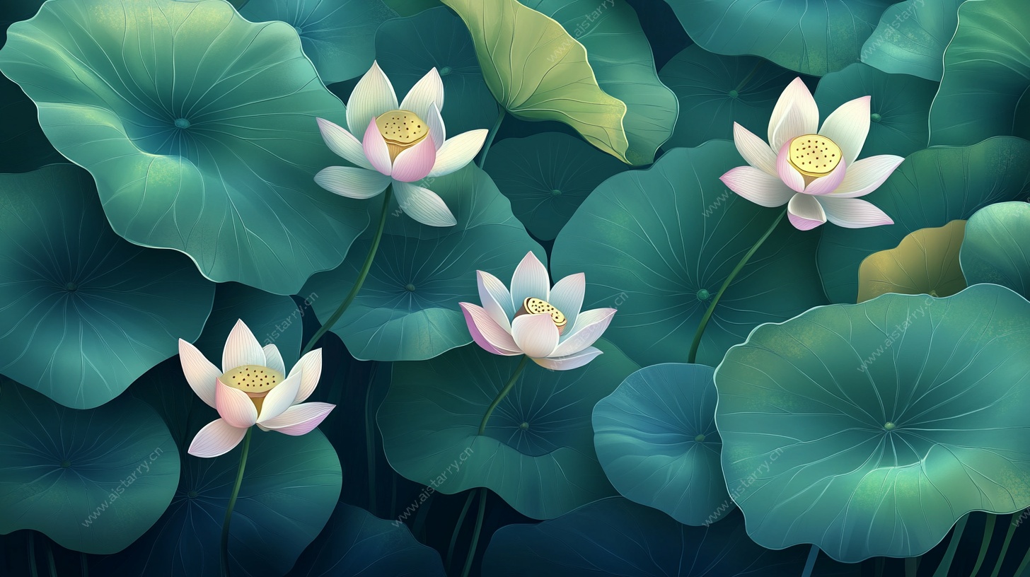 水墨风荷花荷叶美景图