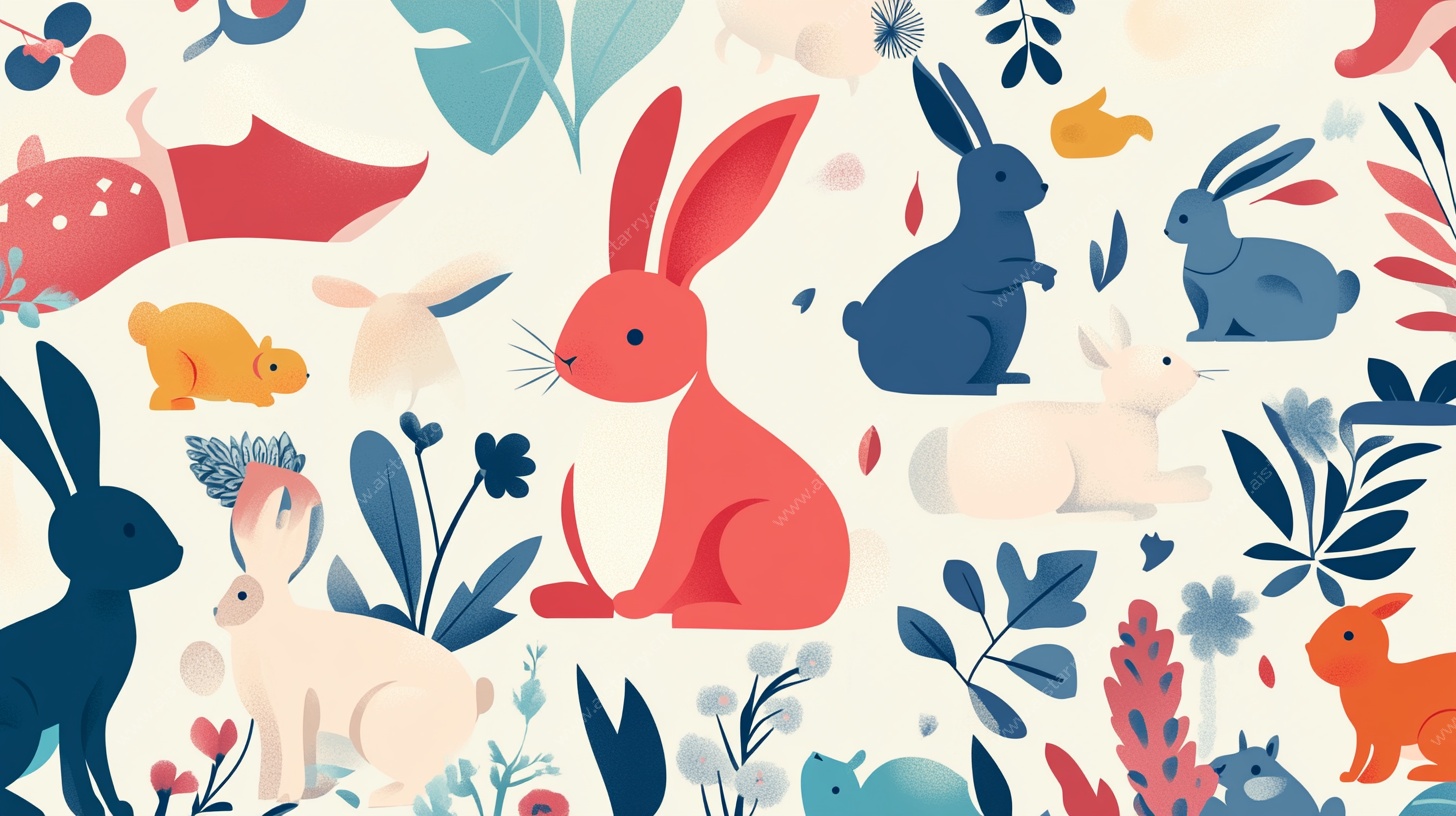 可爱兔子与花卉插画图案
