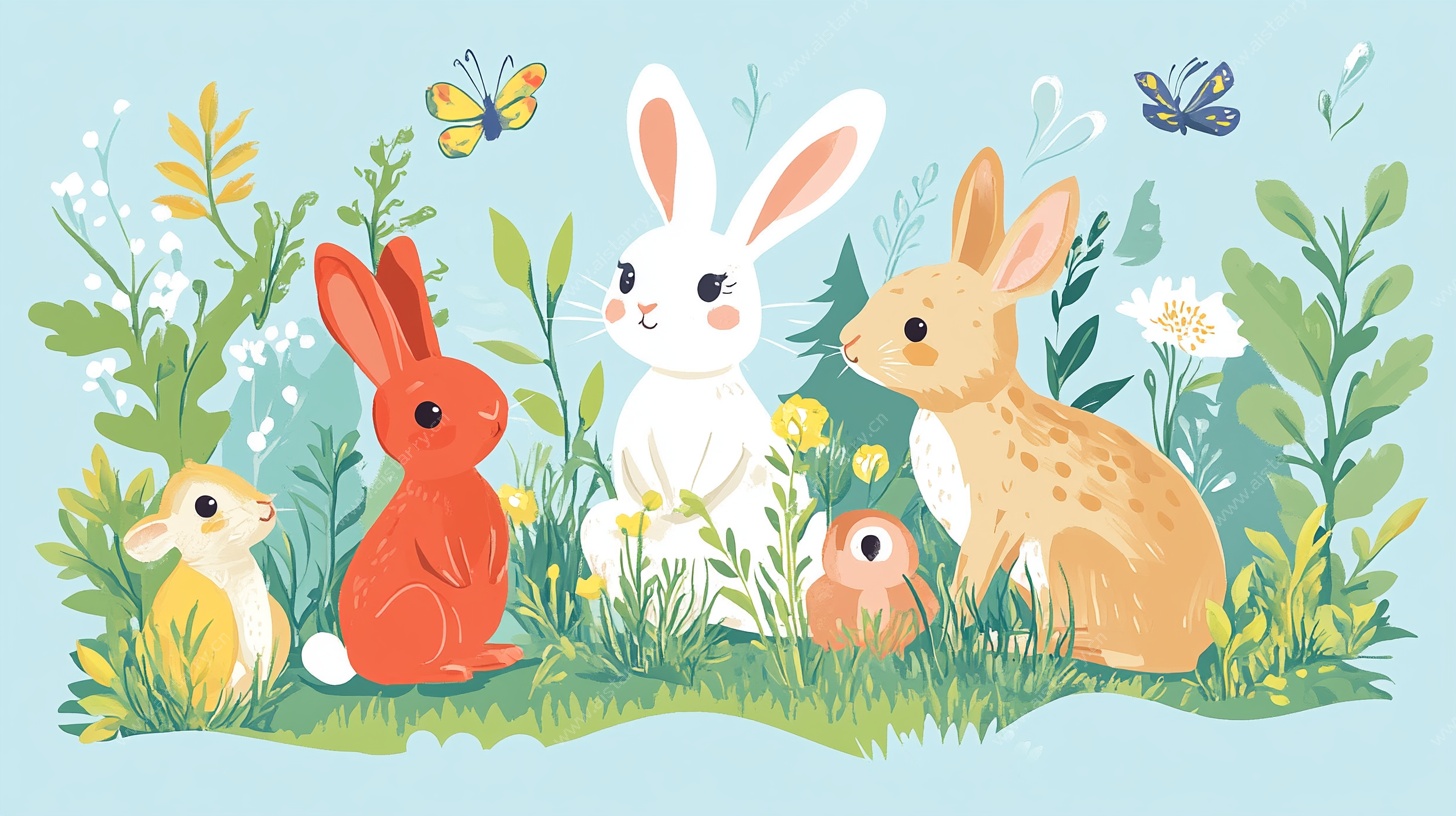 可爱兔子一家的春日场景