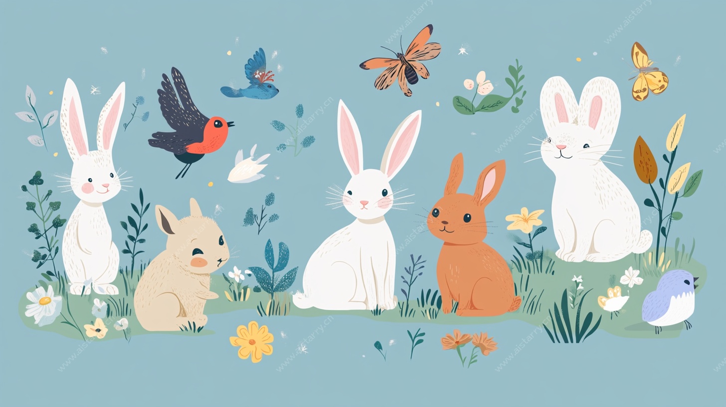 春日萌宠动物插画