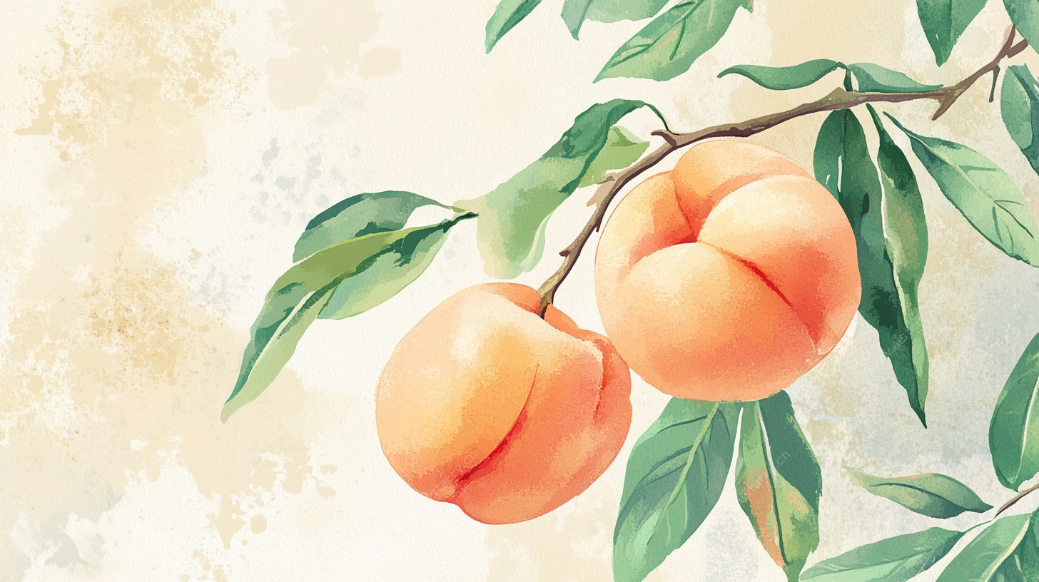 水彩风枝头双桃图