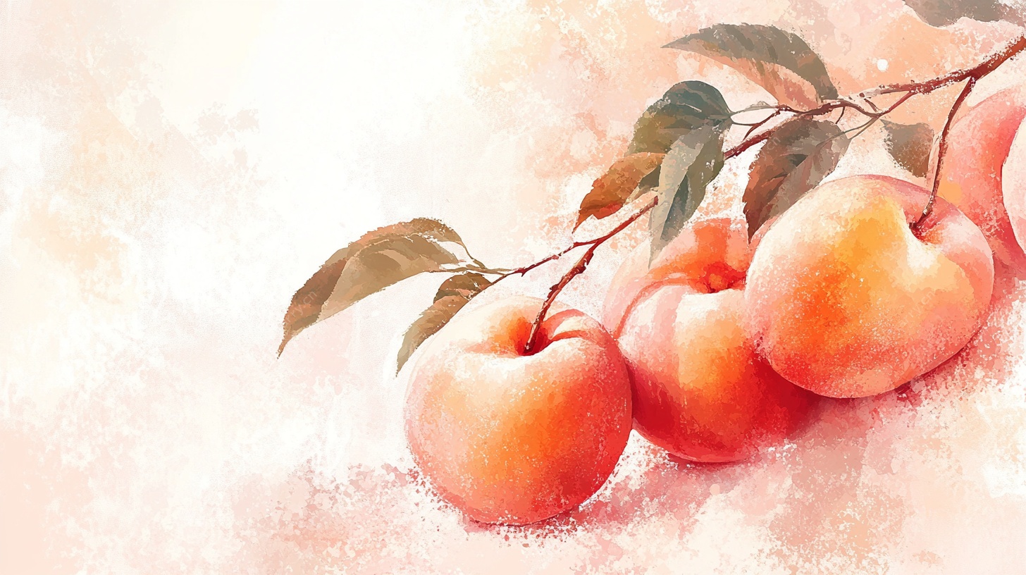水彩风桃子插画