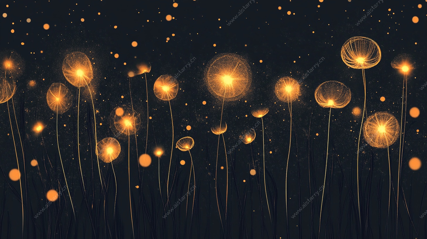 梦幻发光蒲公英夜景图