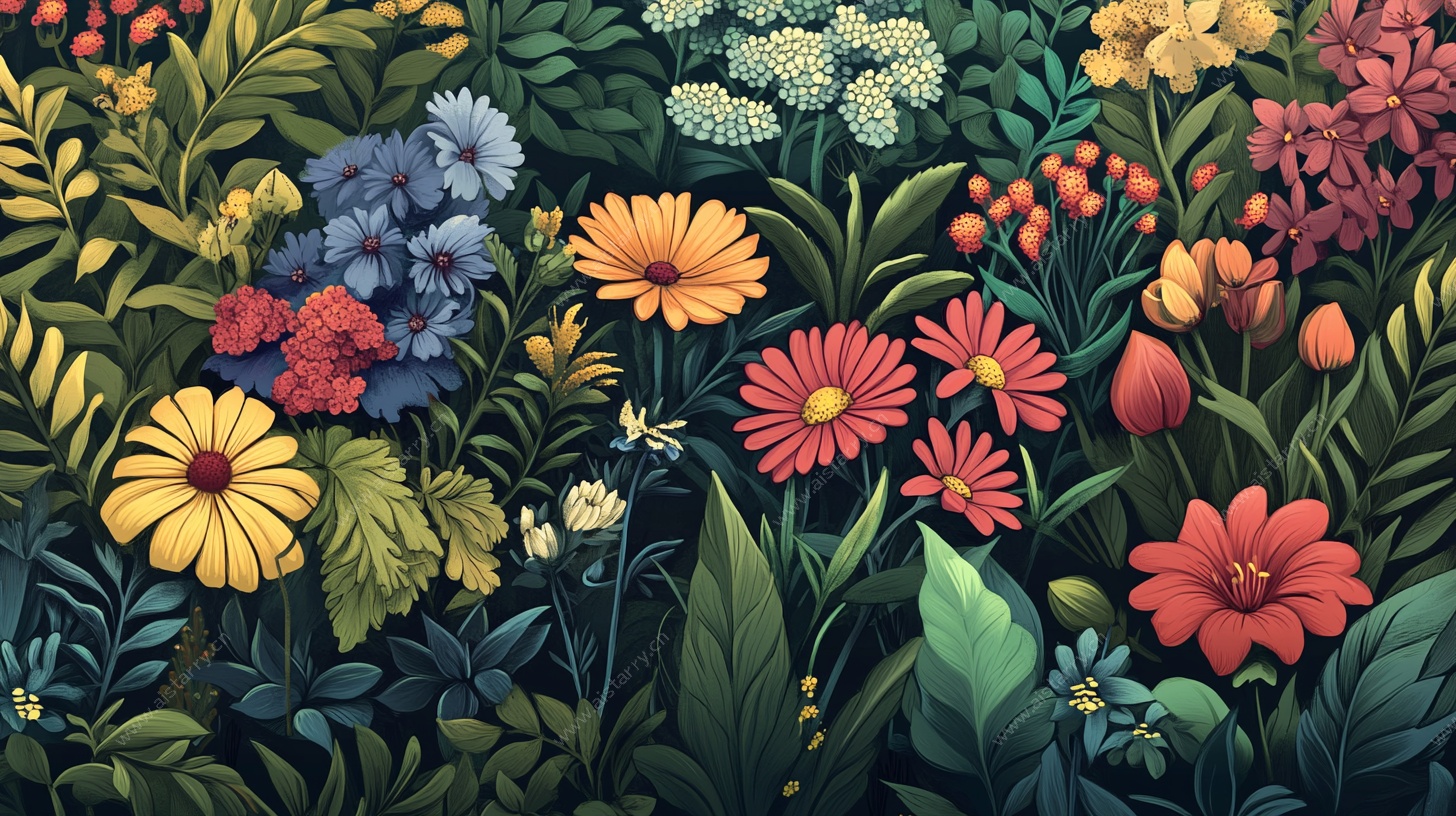 缤纷花卉插画