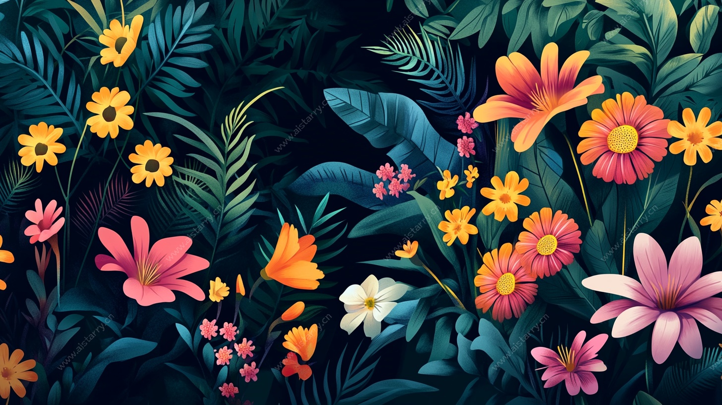 梦幻丛林花卉插画