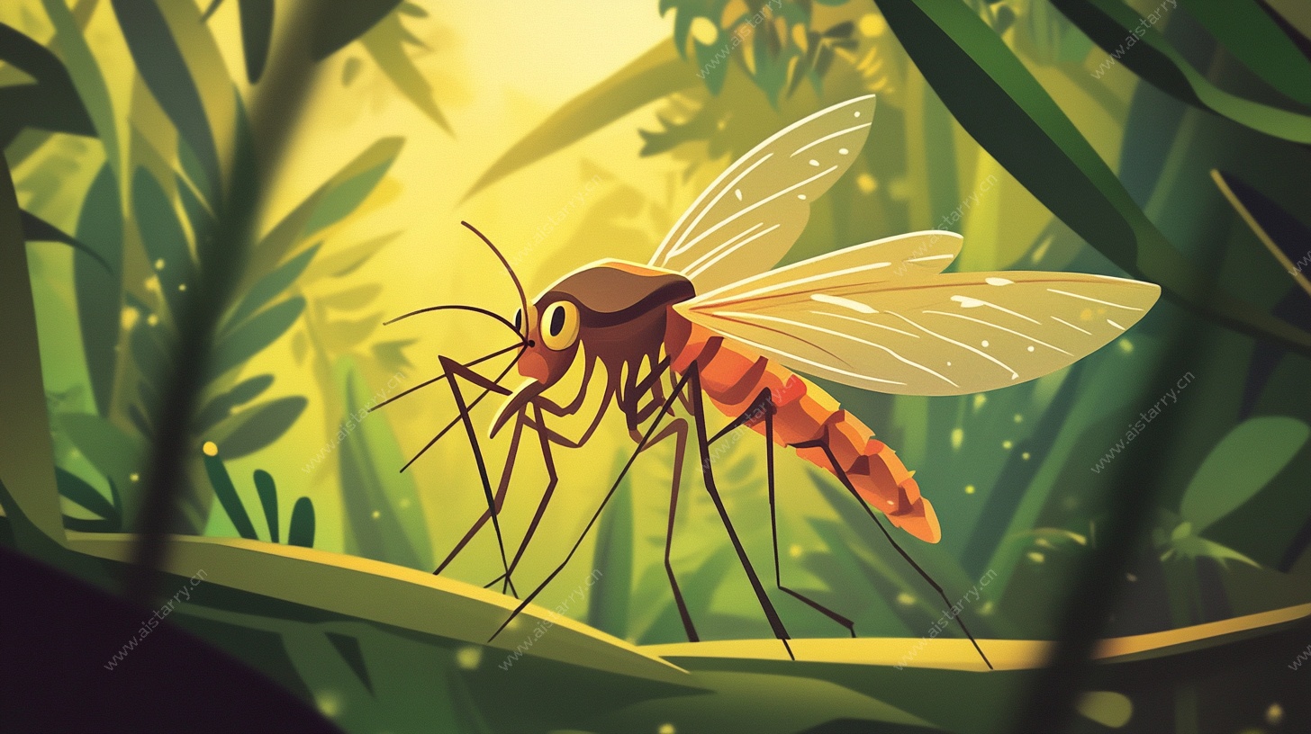 丛林中的卡通蚊子插画