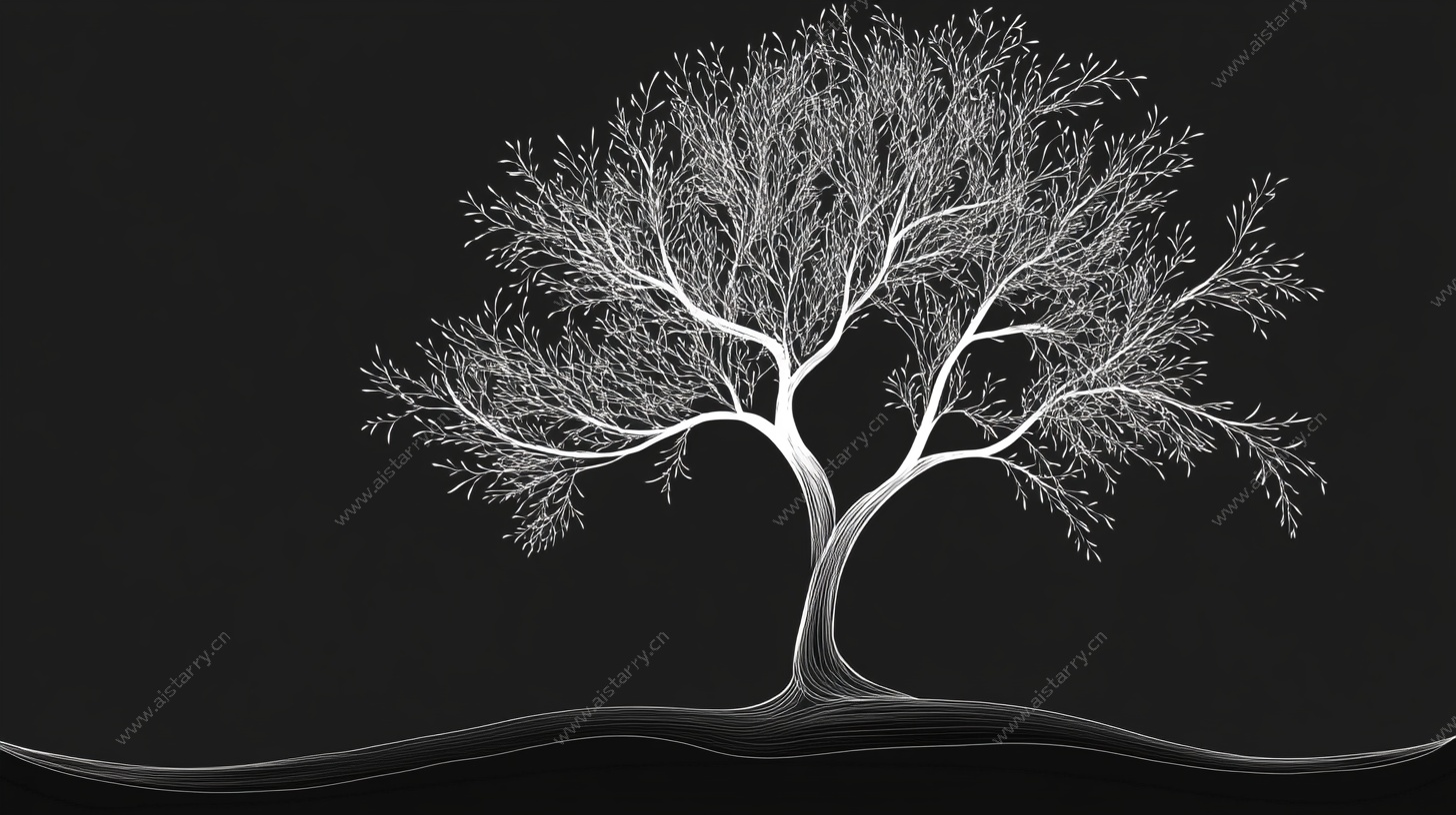 黑白枯树简约插画