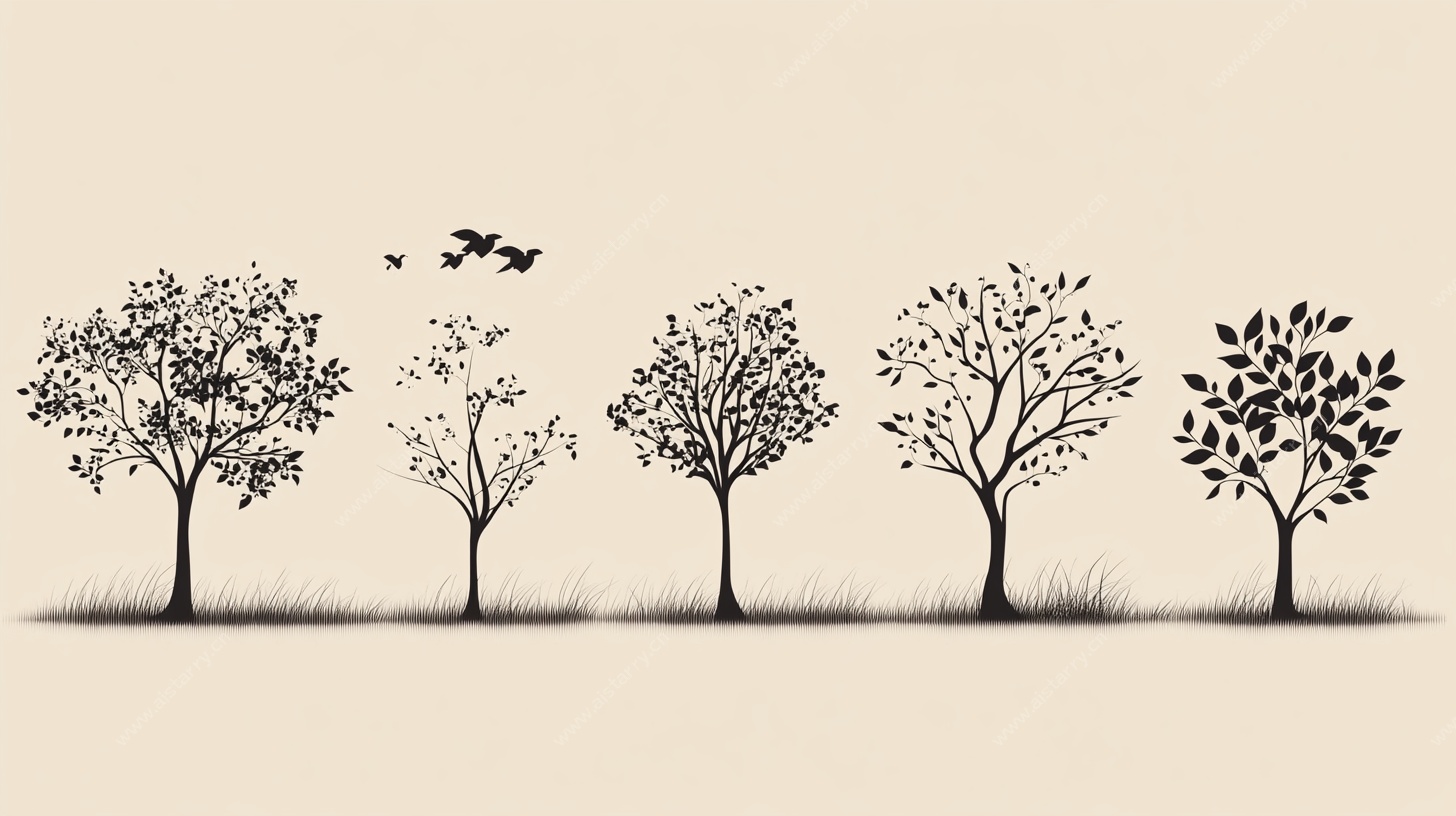 一排树木的简约黑白插画