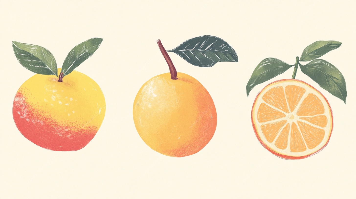 三个柑橘插画