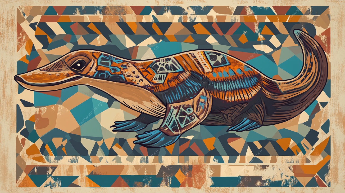 几何图案装饰风格鸭嘴兽画