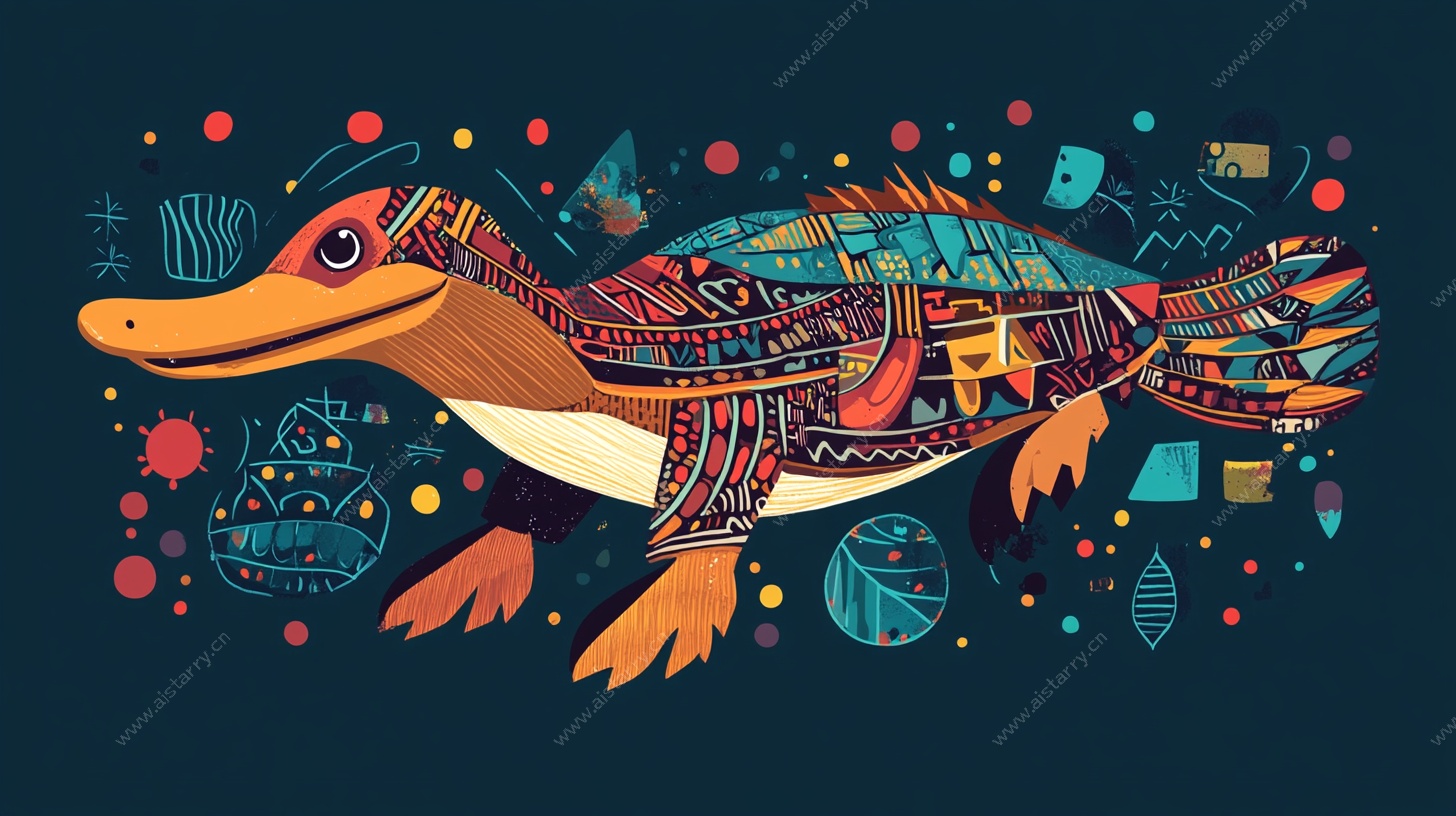 彩色鸭嘴兽插画