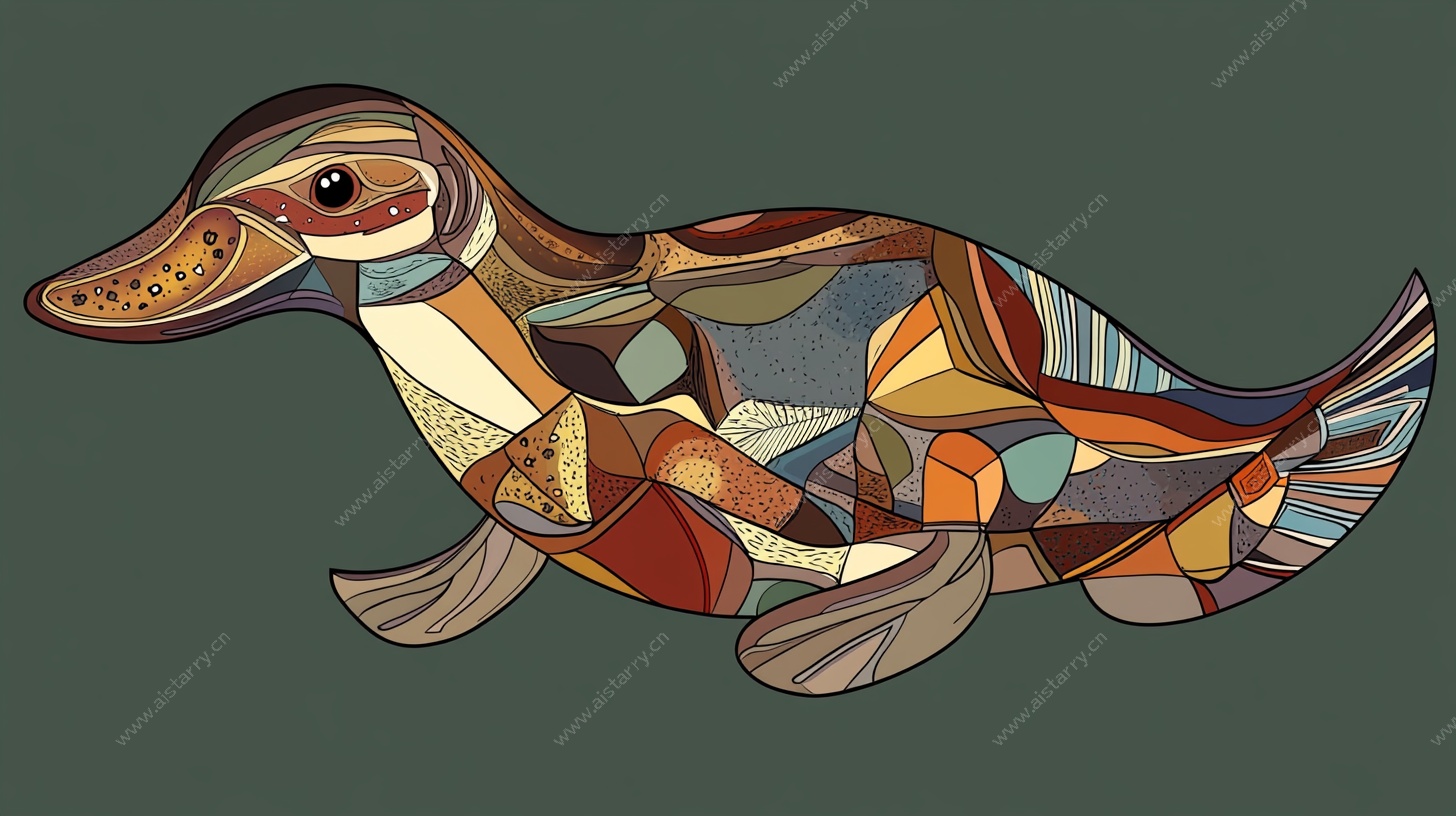 彩色拼贴风鸭嘴兽插画