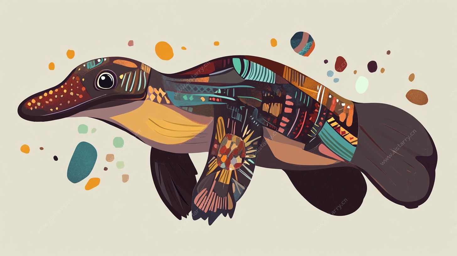 彩色手绘风格鸭嘴兽插画