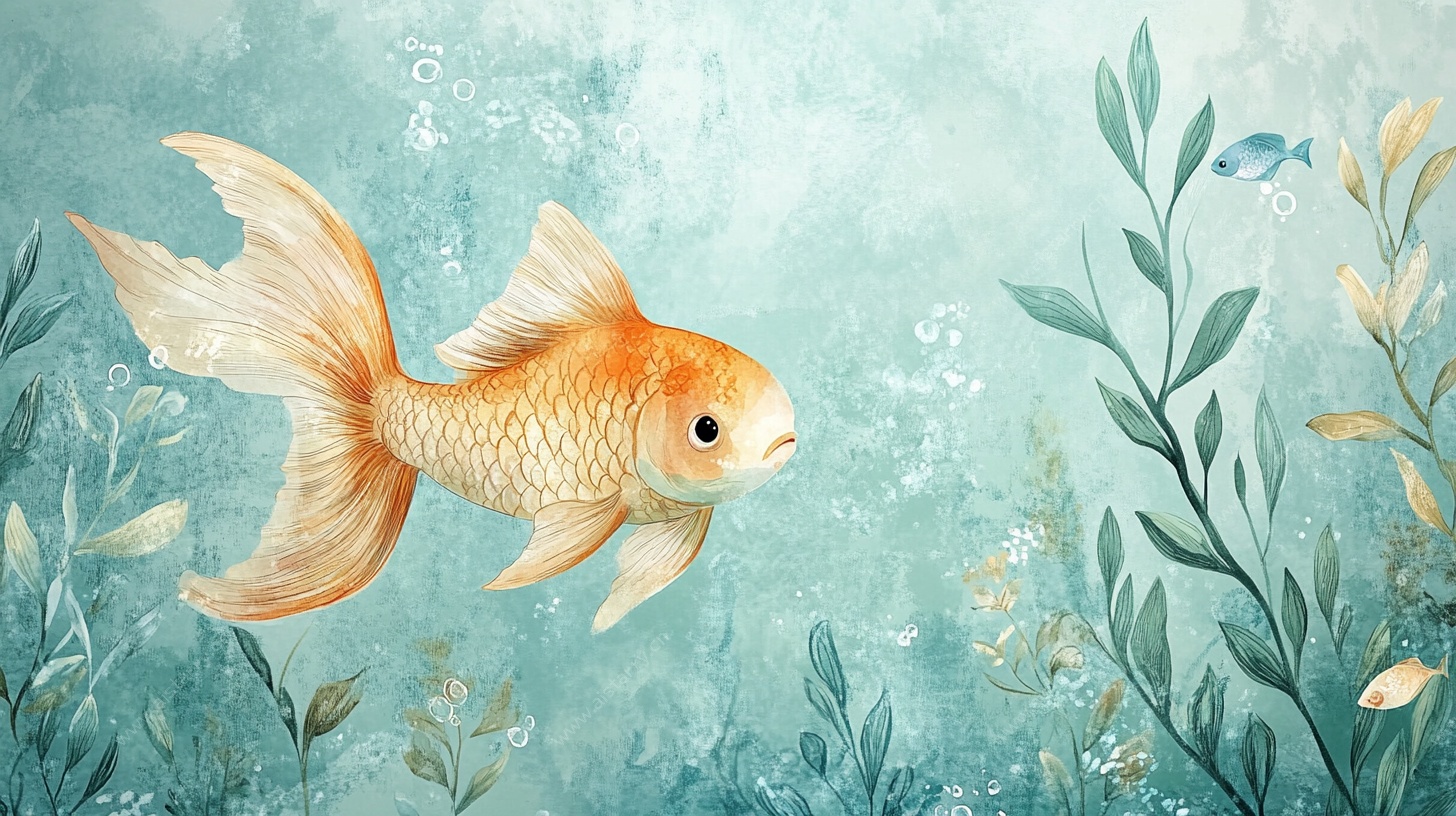 梦幻金鱼游弋于水下世界