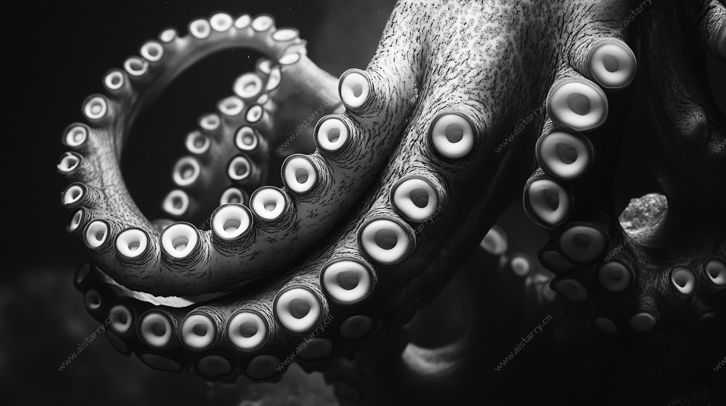 黑白章鱼触手特写