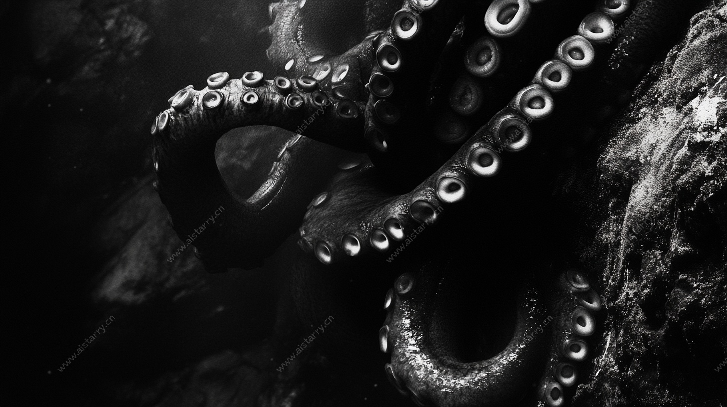 黑白色调章鱼特写