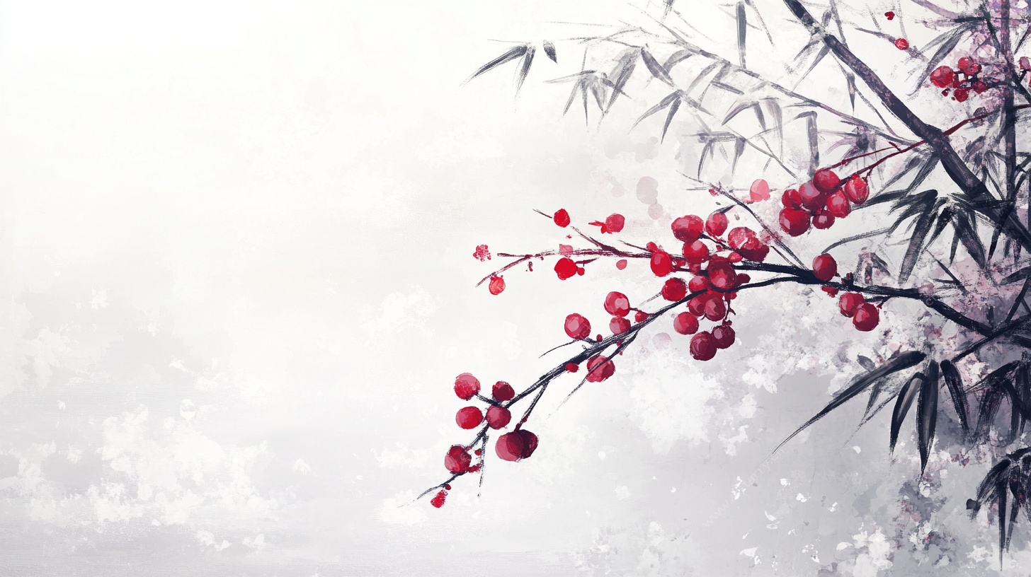 红梅翠竹中式写意画