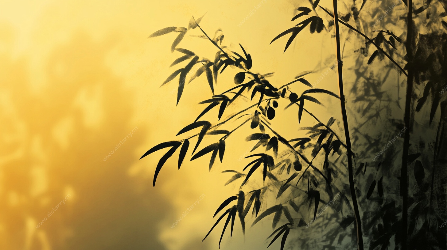 夕阳下的竹叶剪影