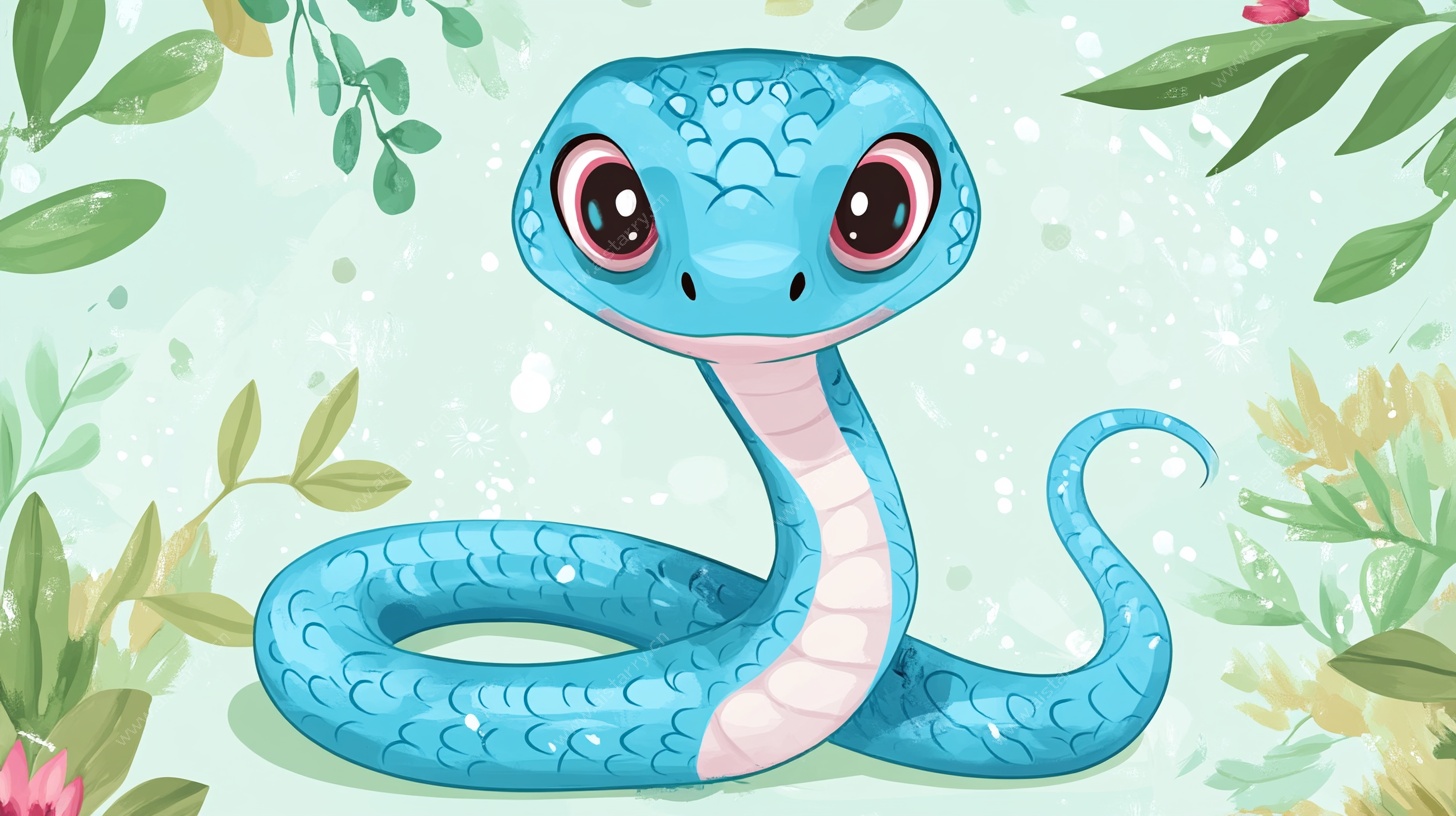 可爱蓝蛇插画