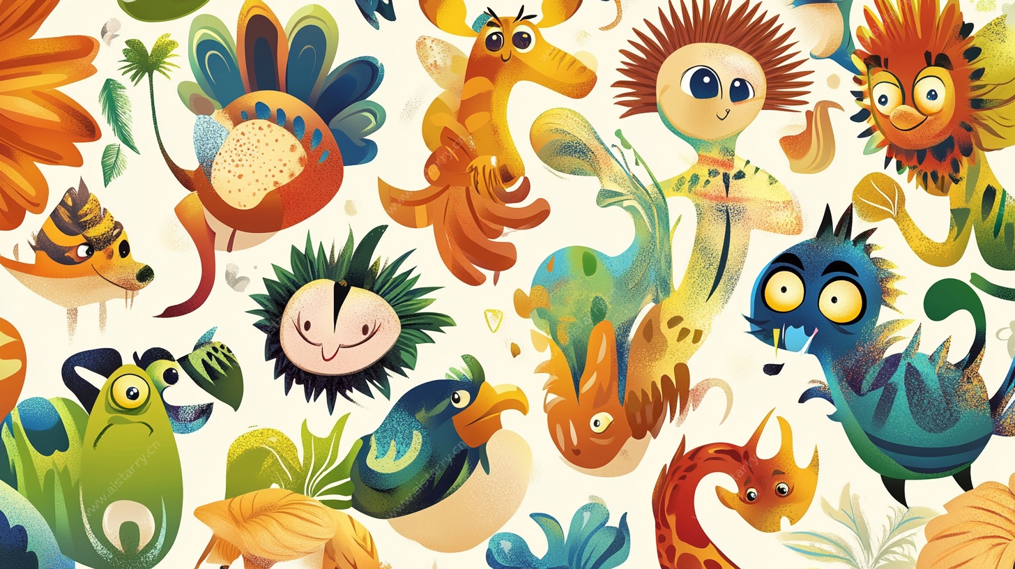 多彩卡通动物趣味插画