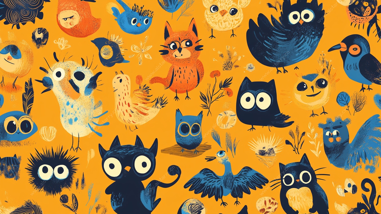萌趣动物插画背景图案