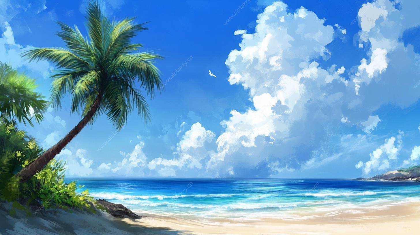 夏日海边椰树美景