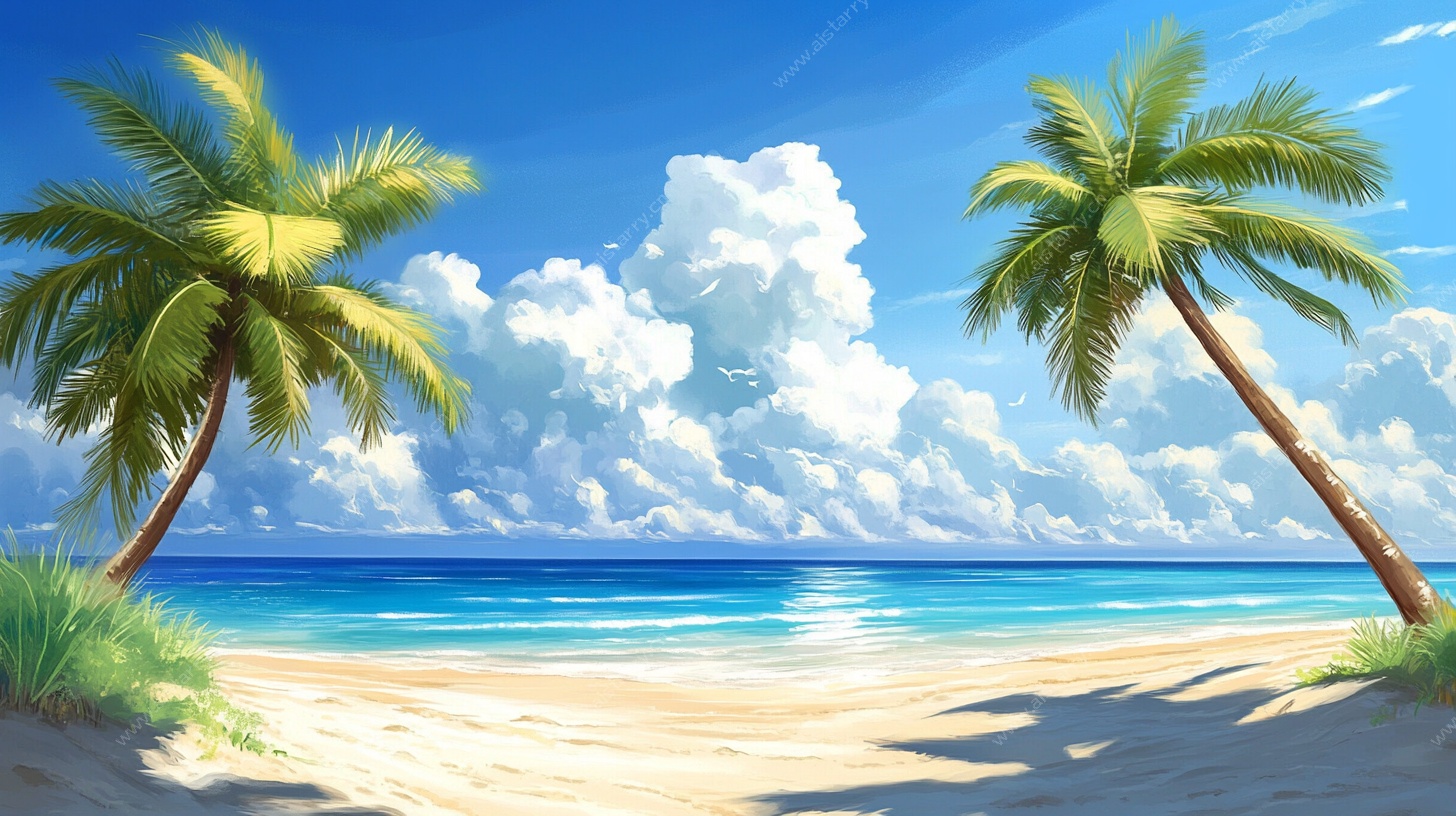 夏日海滩椰树美景