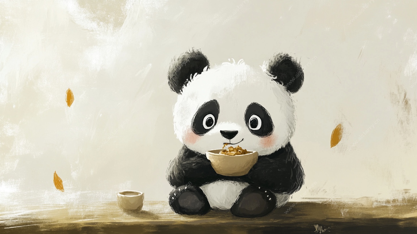 可爱熊猫惬意用餐时刻