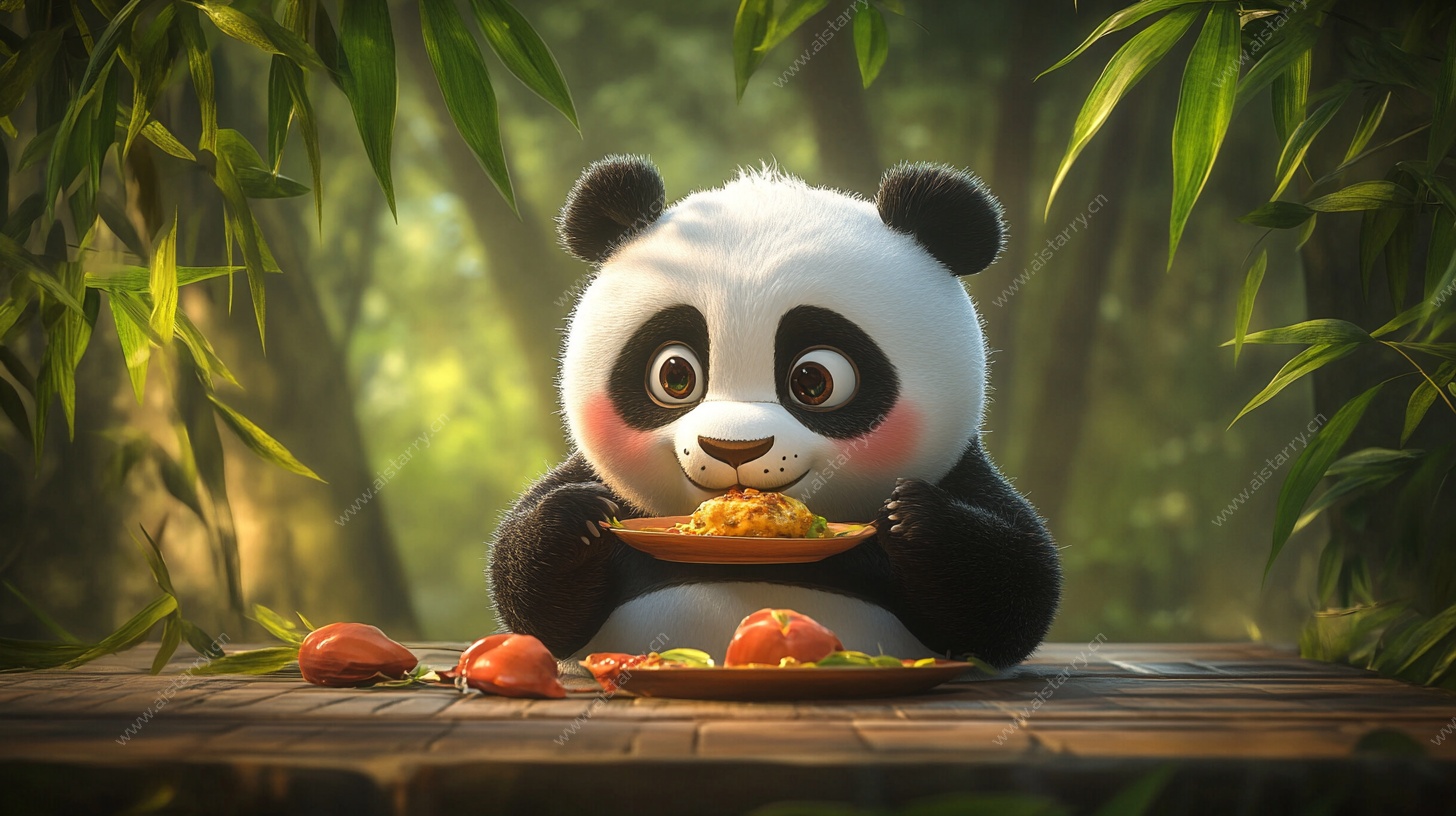 熊猫惬意享美食