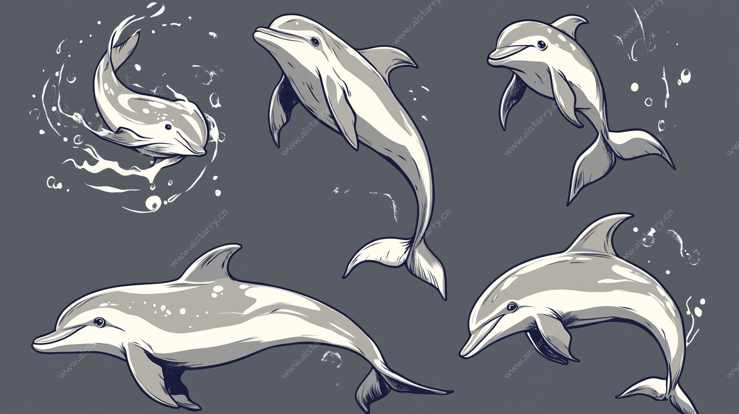 海豚跃动插画
