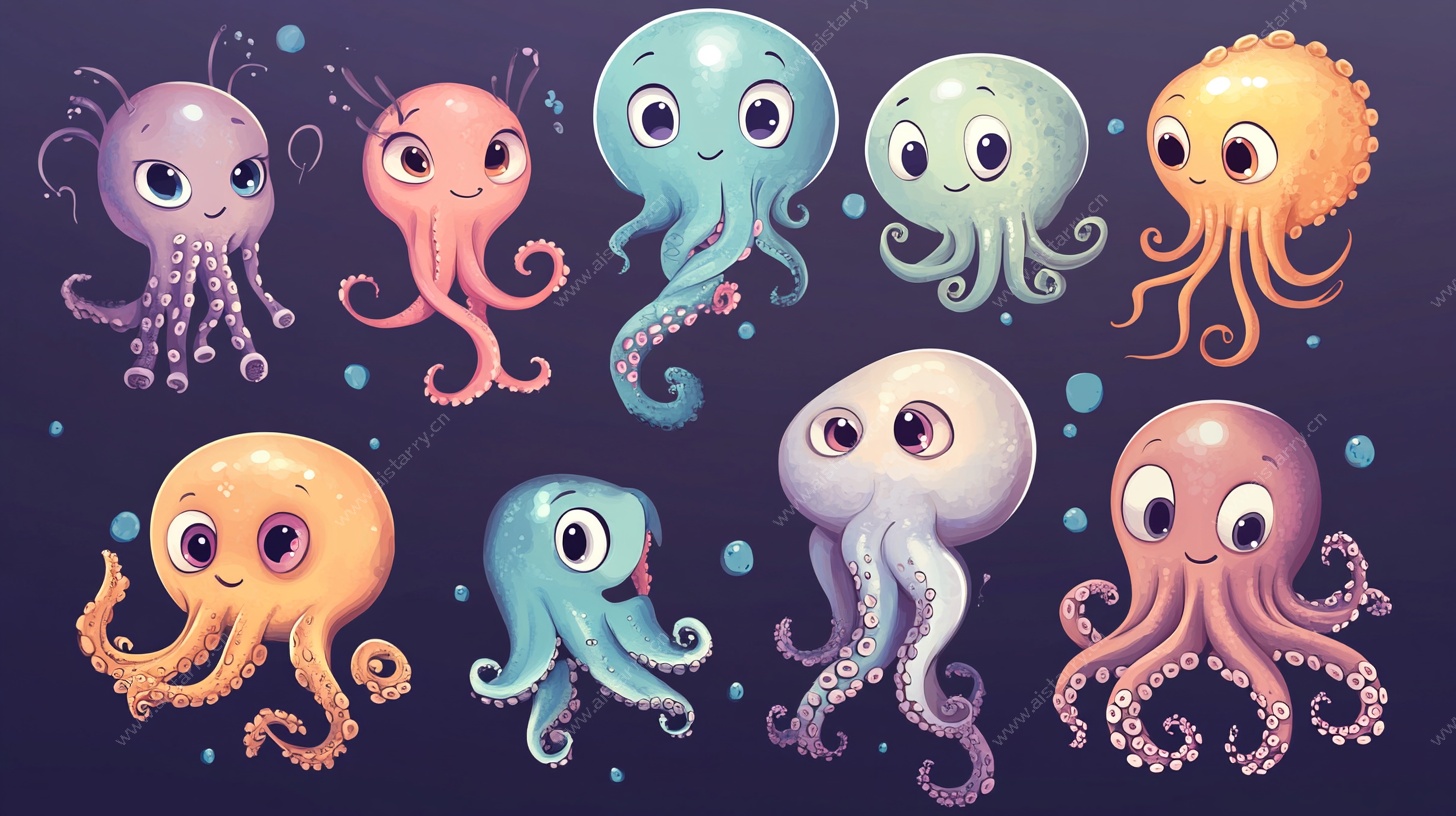 可爱多彩章鱼插画