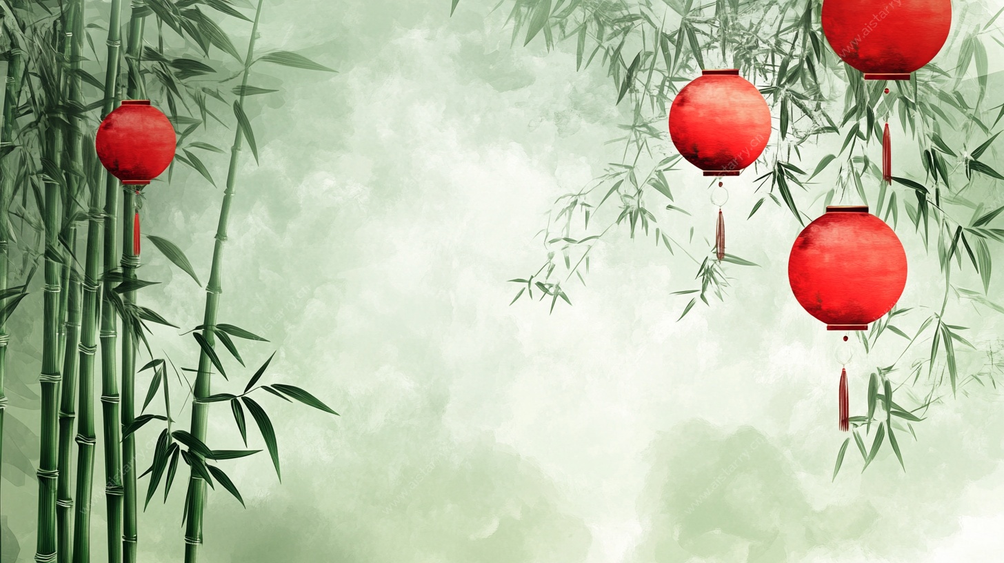 竹影红灯中式意境图