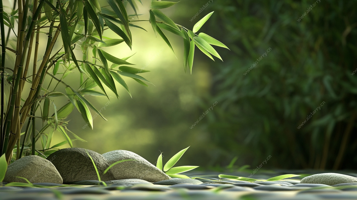 竹林下的静谧石景