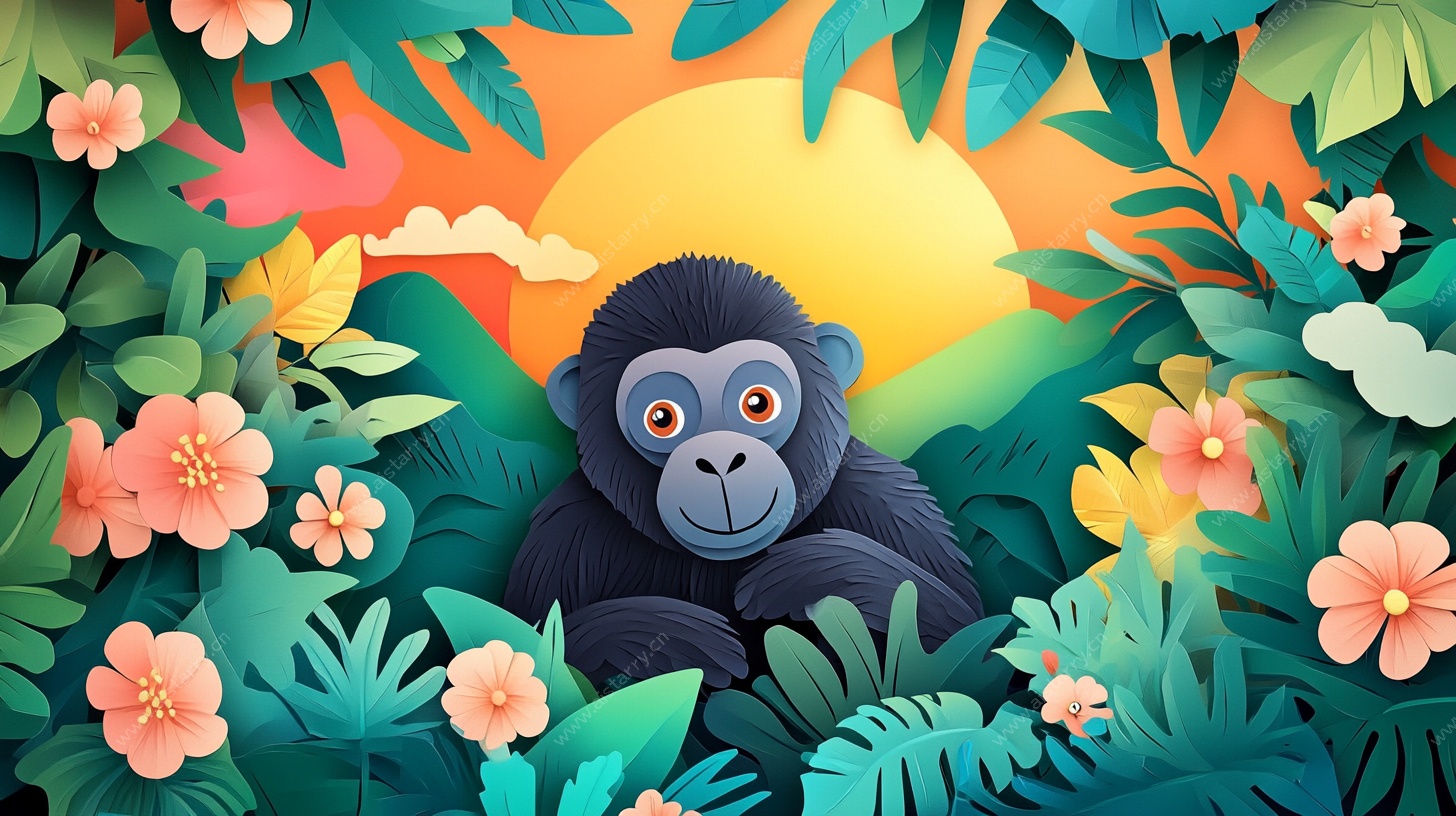 丛林中的大猩猩插画