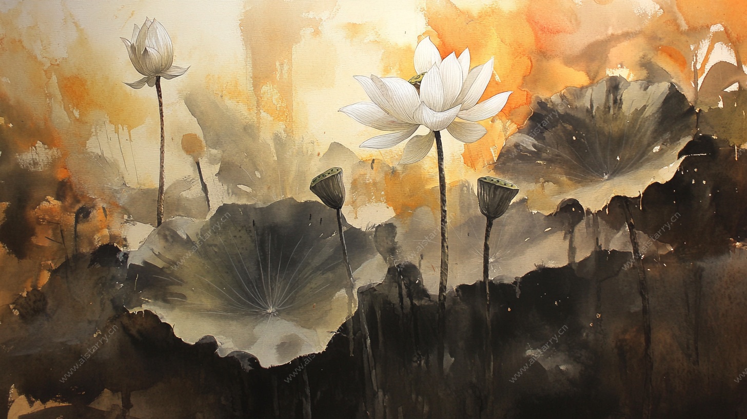 水墨荷花艺术画作