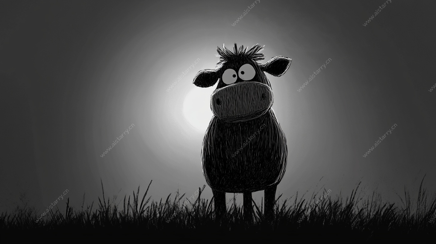 月光下的卡通小牛
