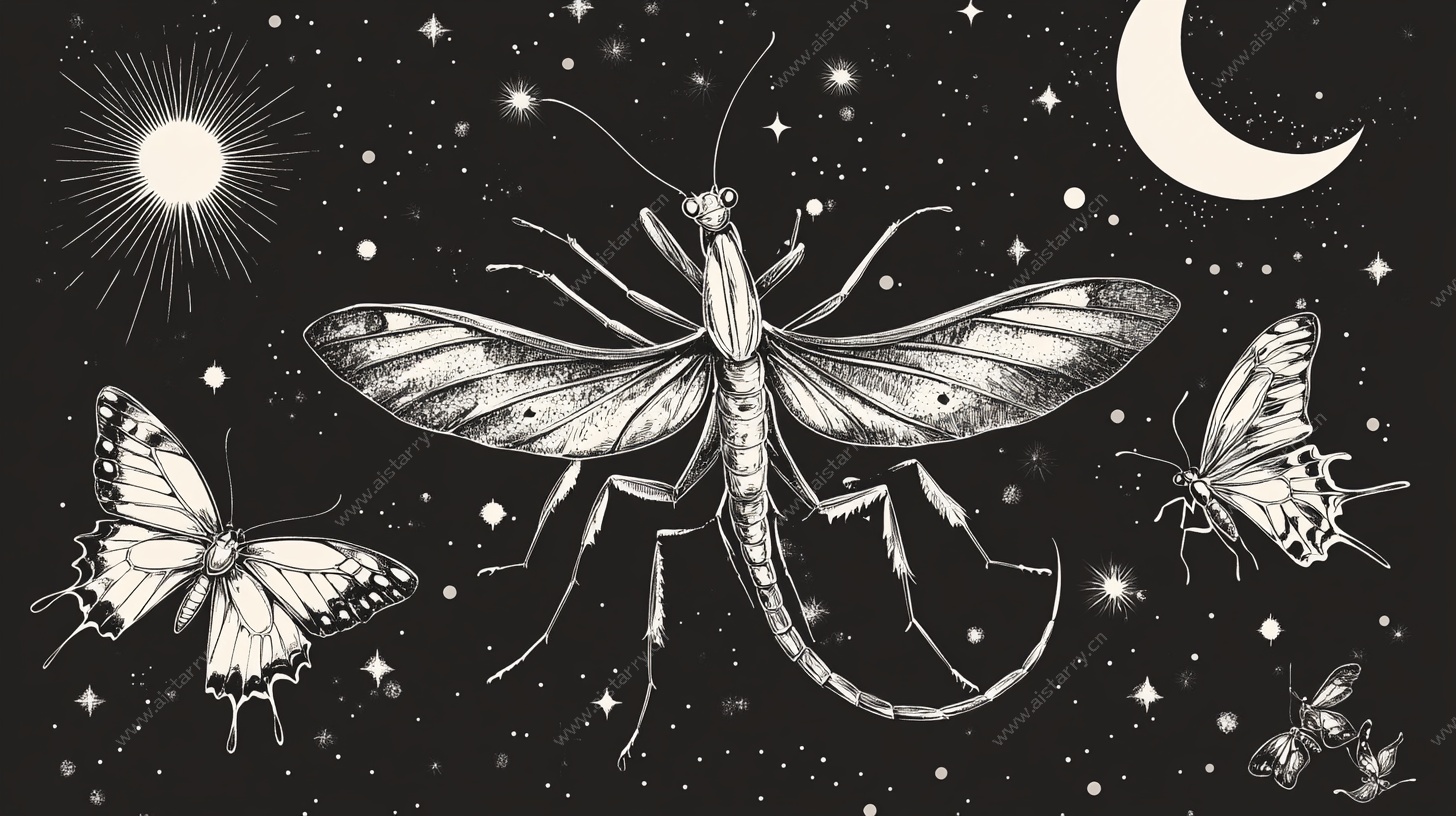 月夜昆虫奇幻绘景