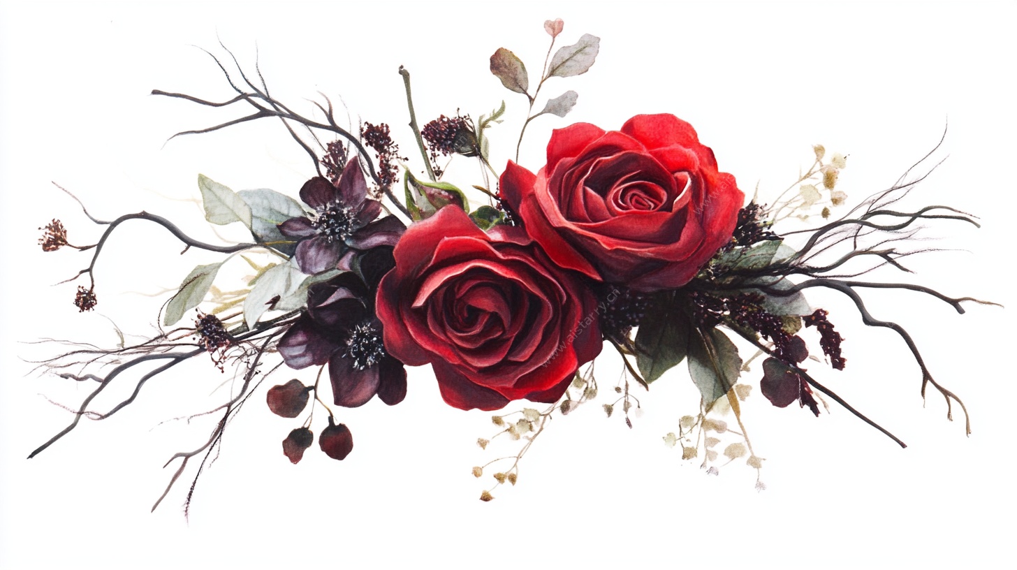 红色玫瑰花卉装饰插画