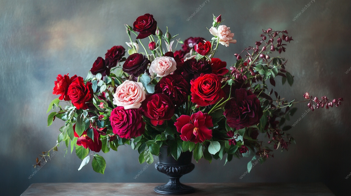 复古风多彩玫瑰插花作品