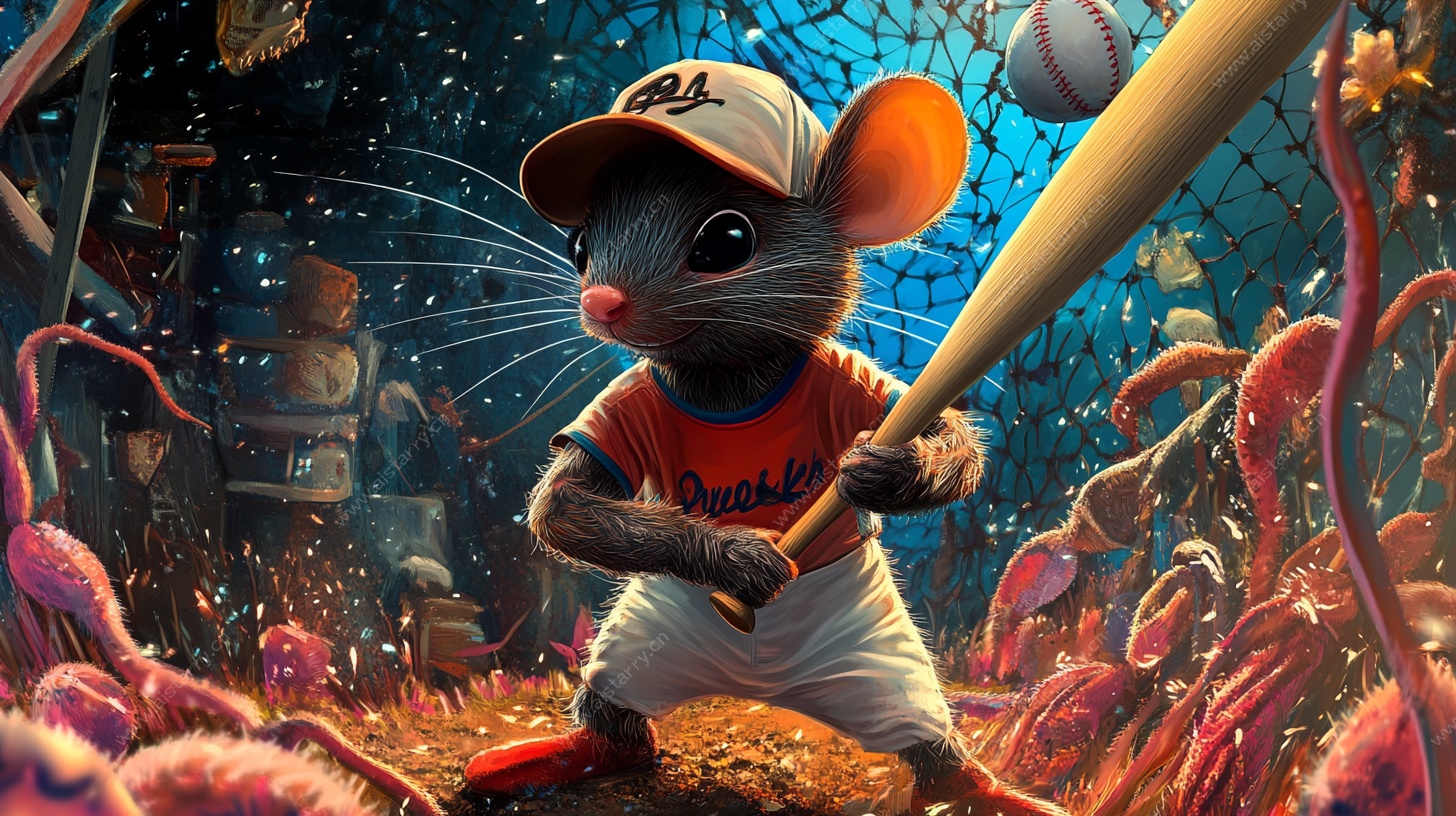 打棒球的萌鼠奇幻场景