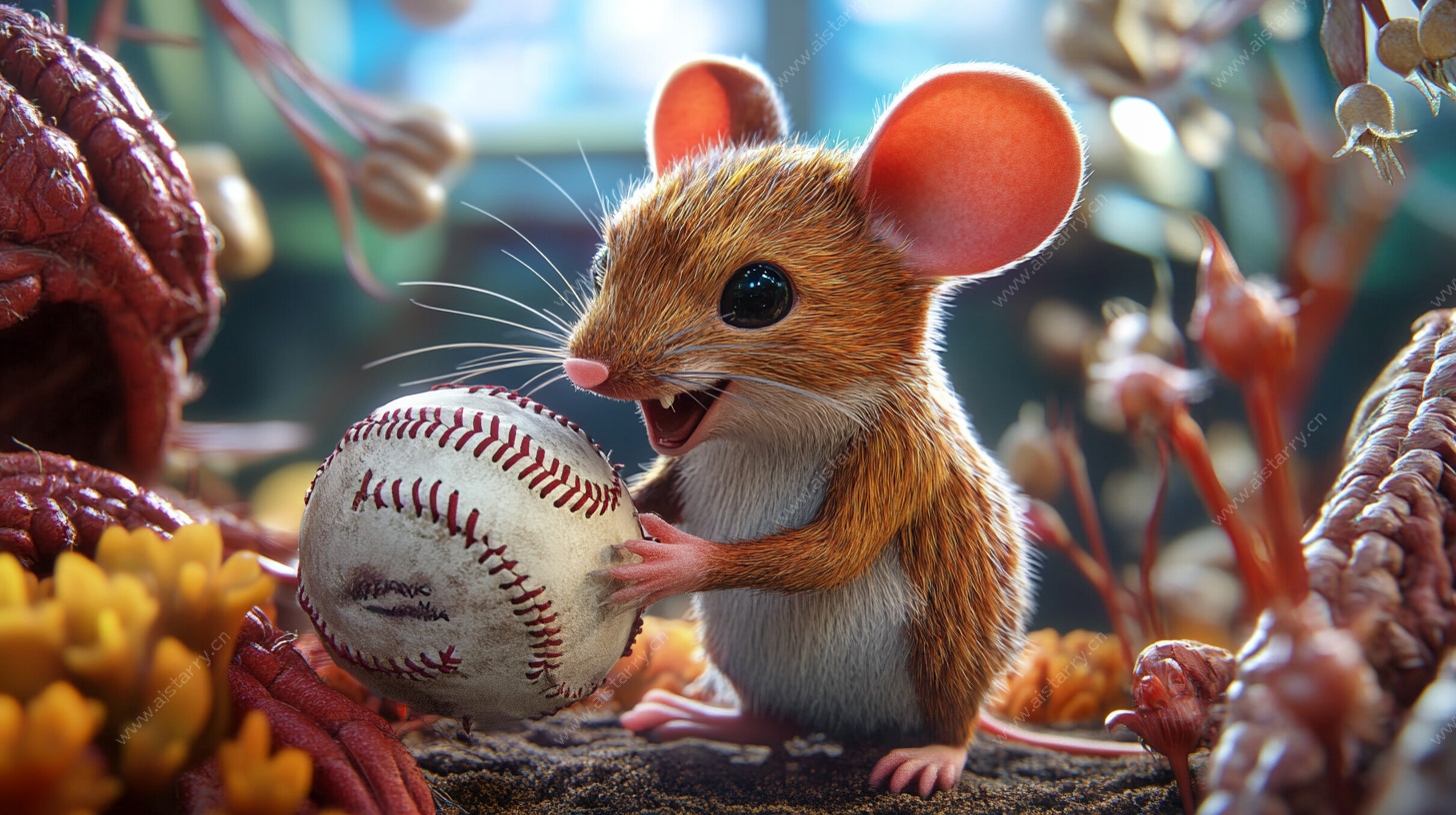 萌鼠抱棒球 可爱奇幻场景