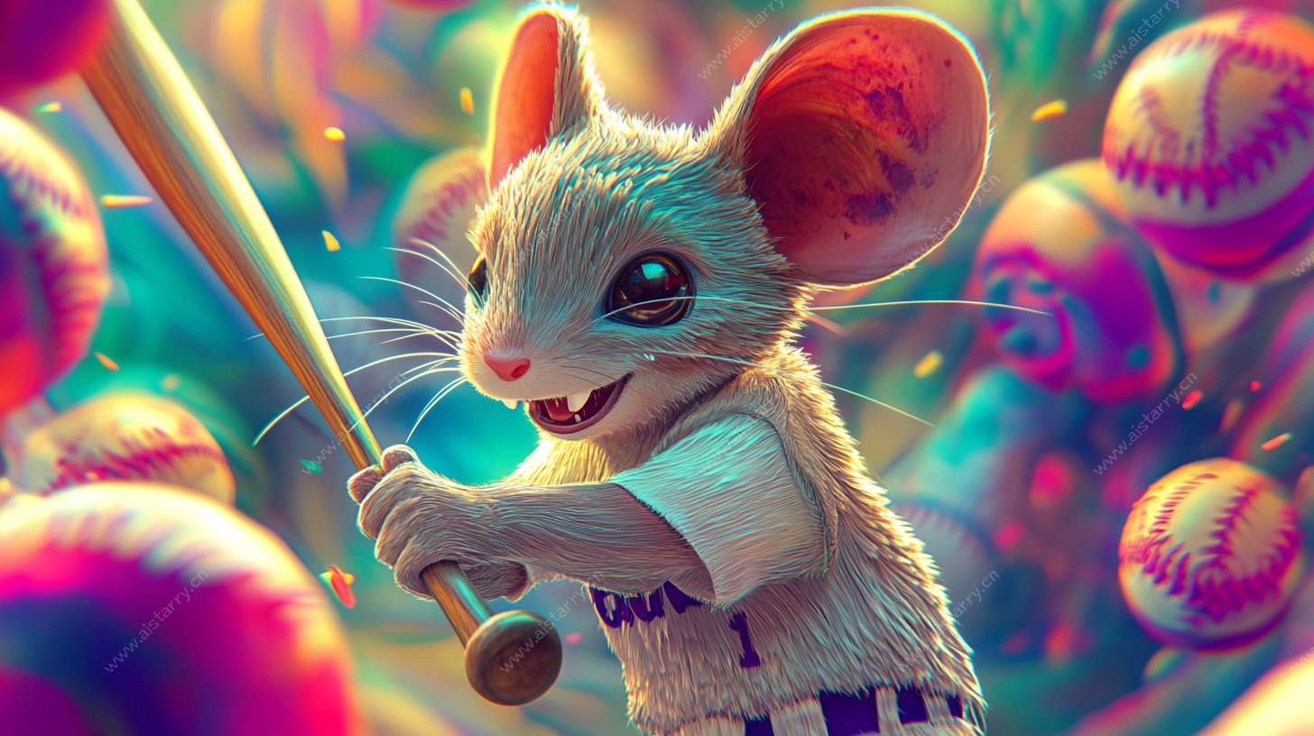 萌鼠打棒球奇幻插画
