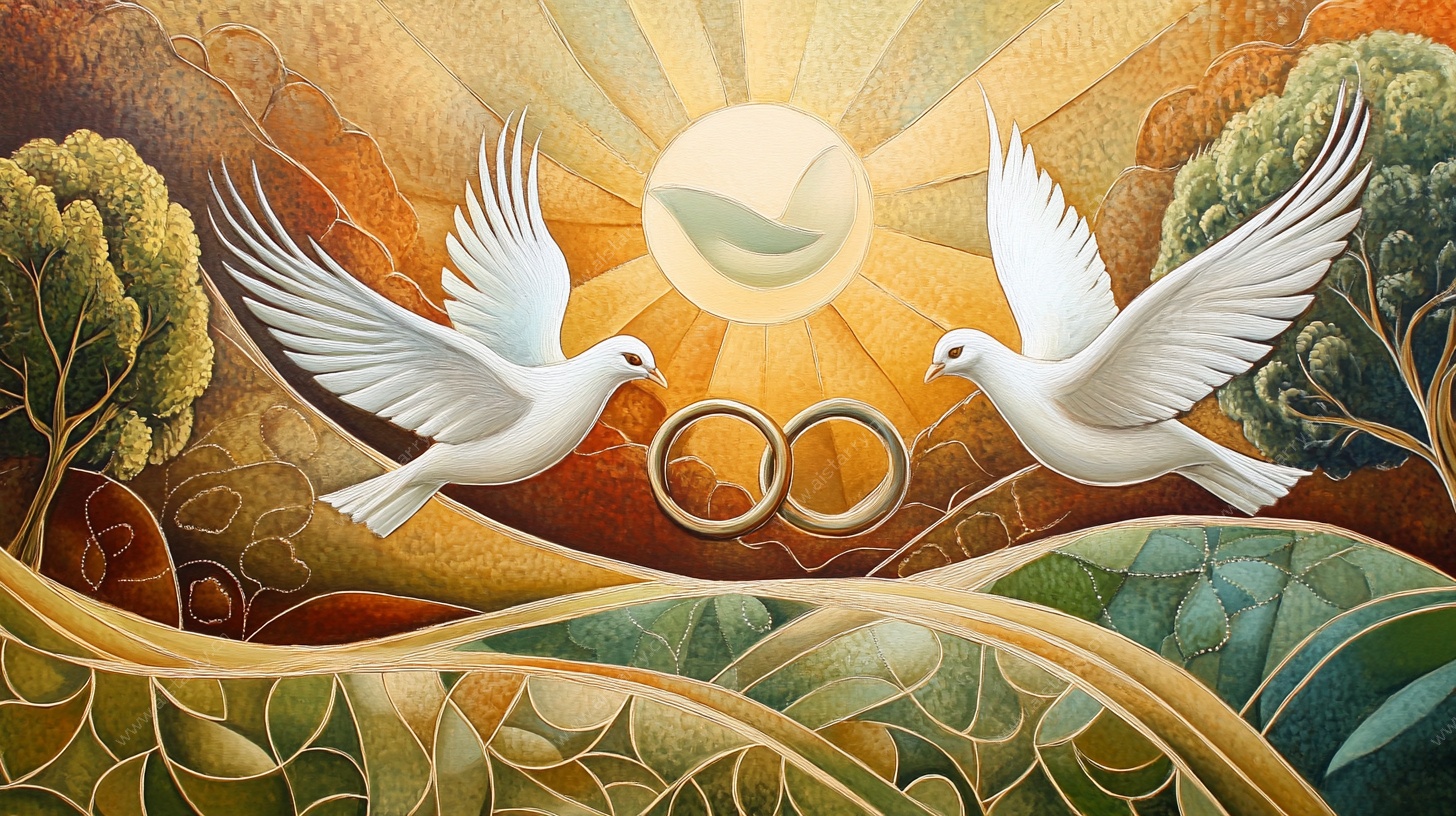 白鸽与婚戒的梦幻风景