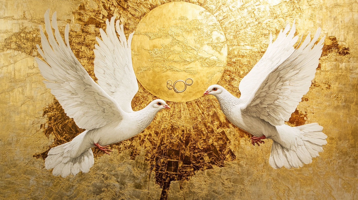 和平鸽与金色背景艺术图