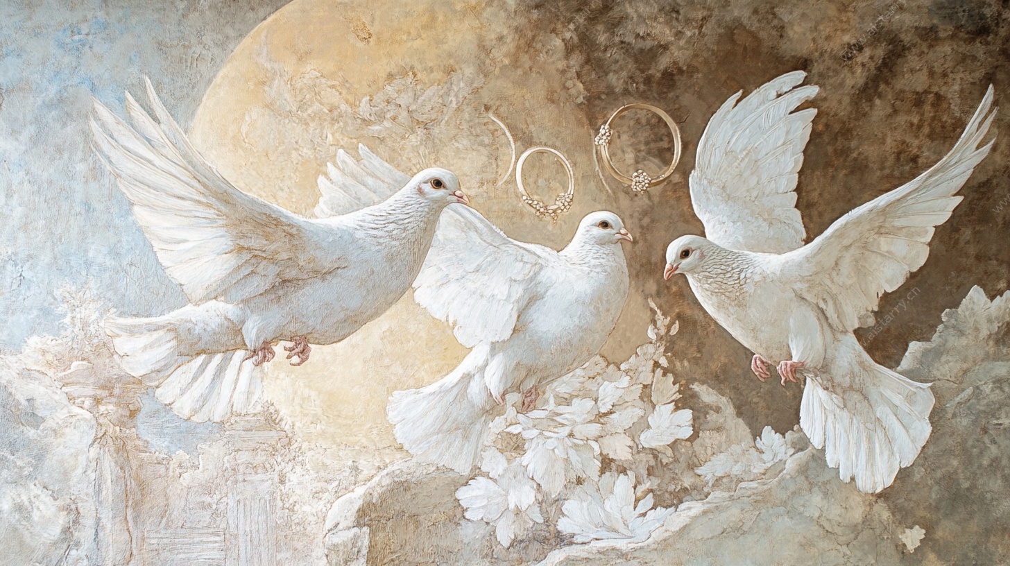飞翔白鸽与梦幻背景图