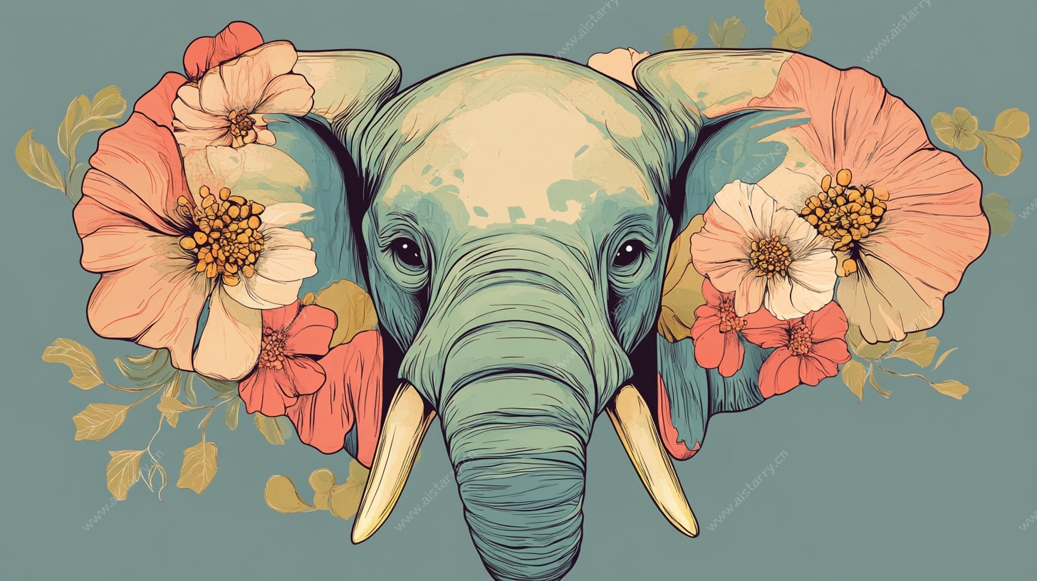 大象花卉插画