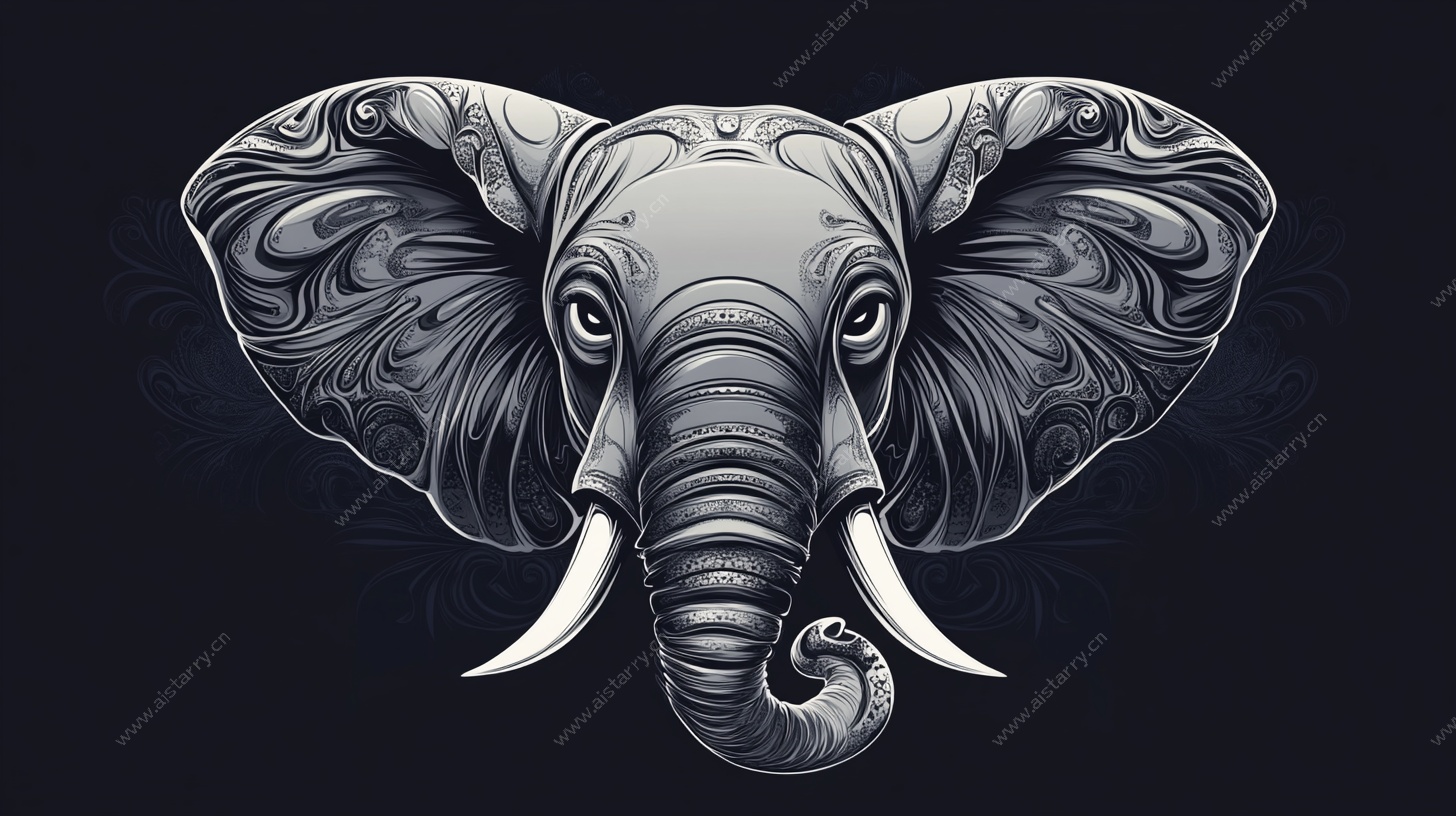 大象头部纹身风格艺术图