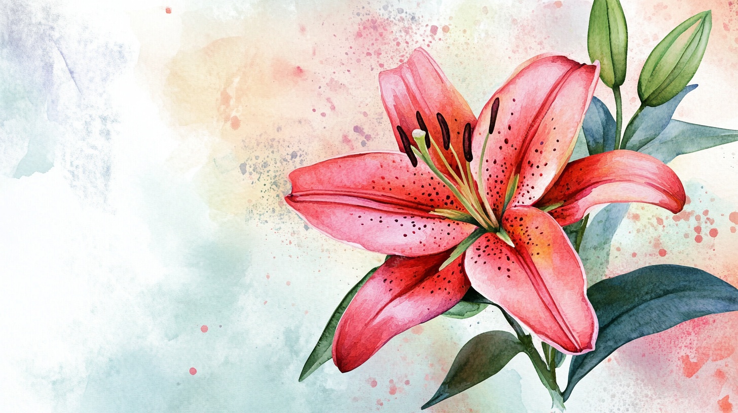 水彩粉色百合花插画